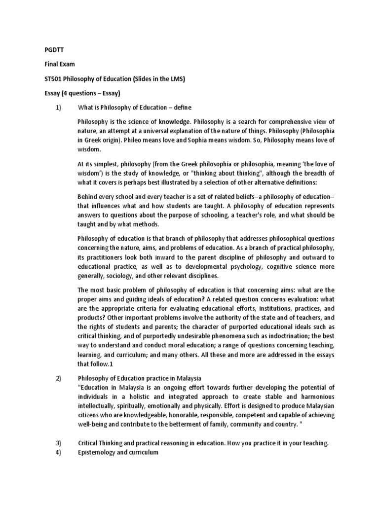 philosophy of education essay pdf philosophy of education research paper